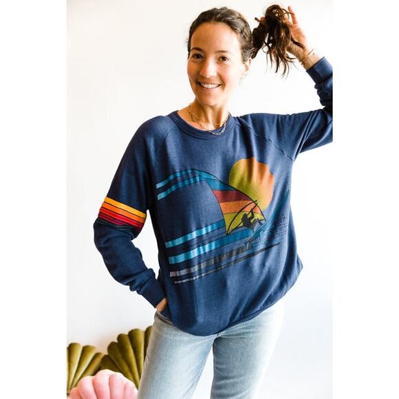 Aviator Nation Windsurf Jump Crew Sweatshirt Poseidon Blue Unisex Medium - Picture 5 of 16